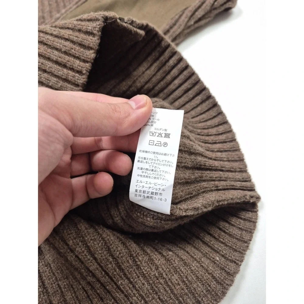 L.L. Bean Commando Sweater Men's Large Brown Merino Wool Full Zip Mock Neck